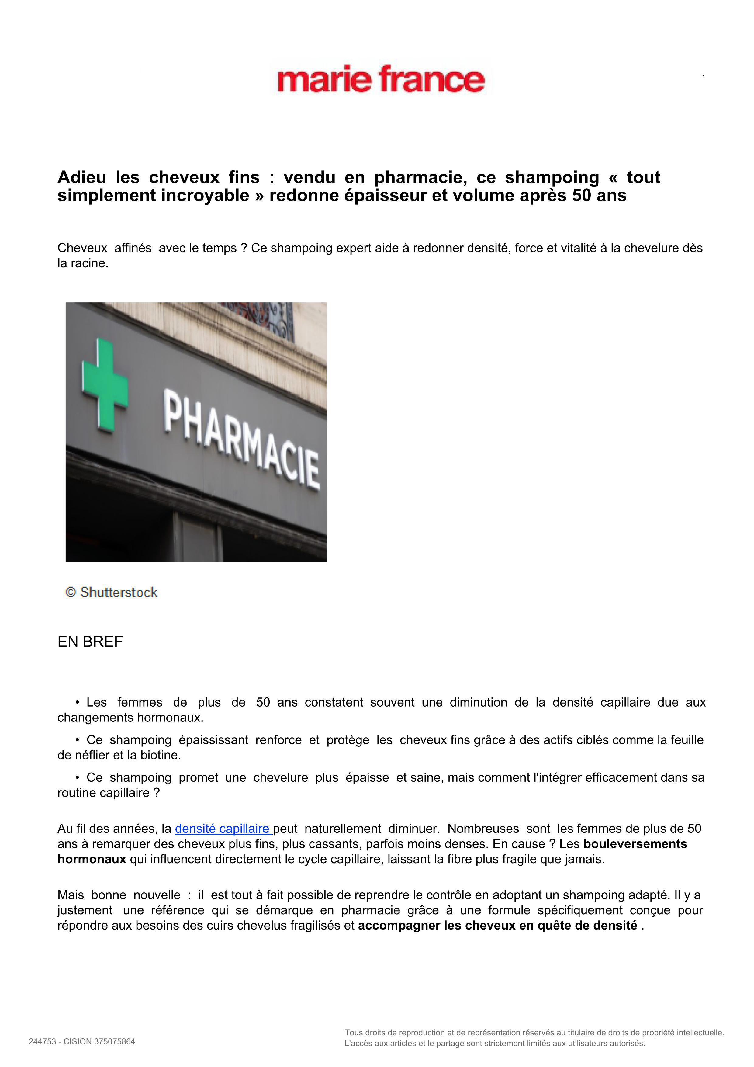 Shampooing épaississant de RevitaLash® Cosmetics paru dans Marie France - Avril 2026